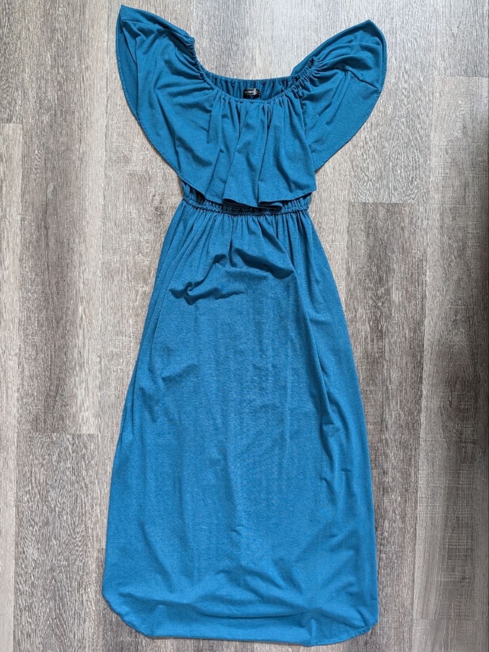 Sarin Mathews Teal Off Shoulder Maxi Dress Size Medium Stretch Slit Bodycon
